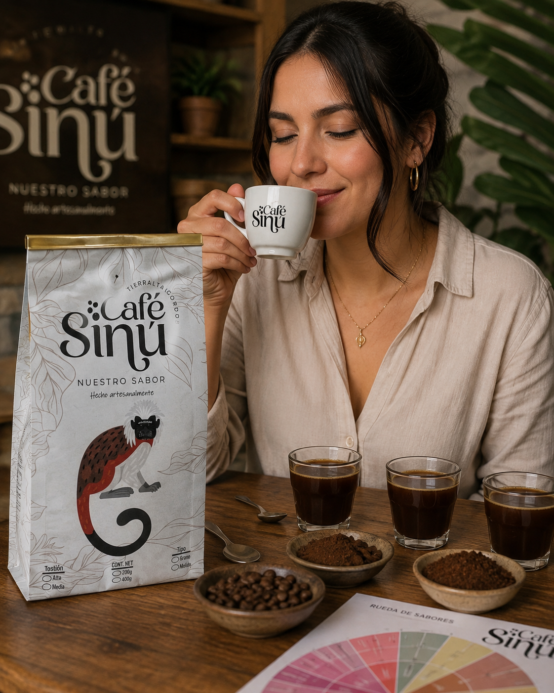 Experiencia de degustación de Café Sinú con taza y sachet